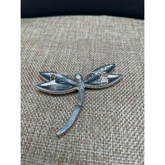 Dragon Fly Pin silver tone black rhinestone bug insect animal Brooch Pin - Picture 3 of 8